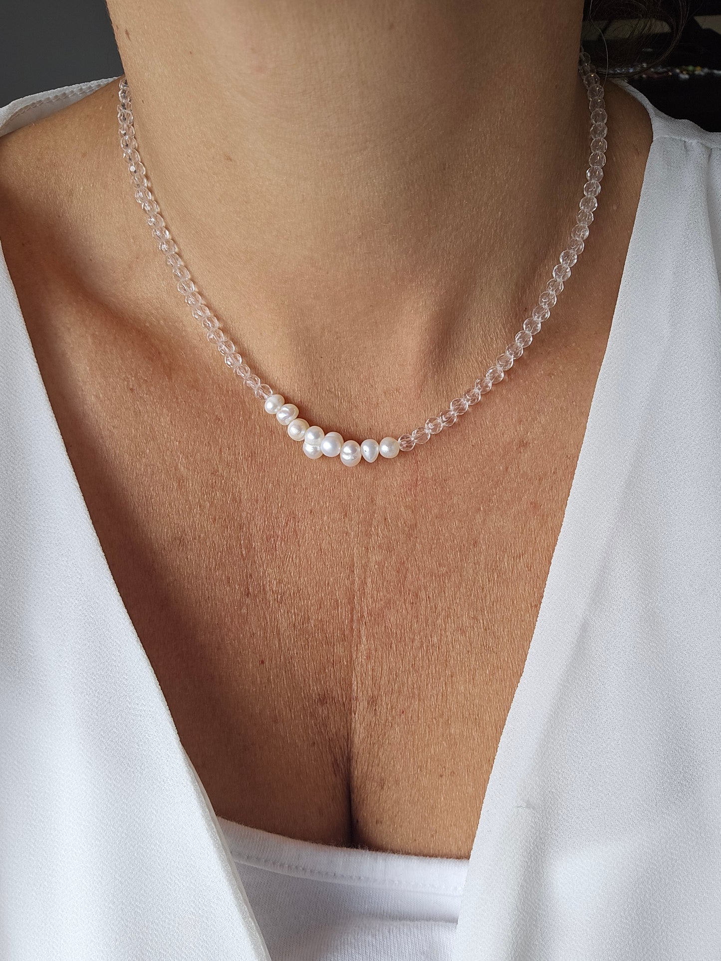 Minimal Pearl & Crystal Necklace