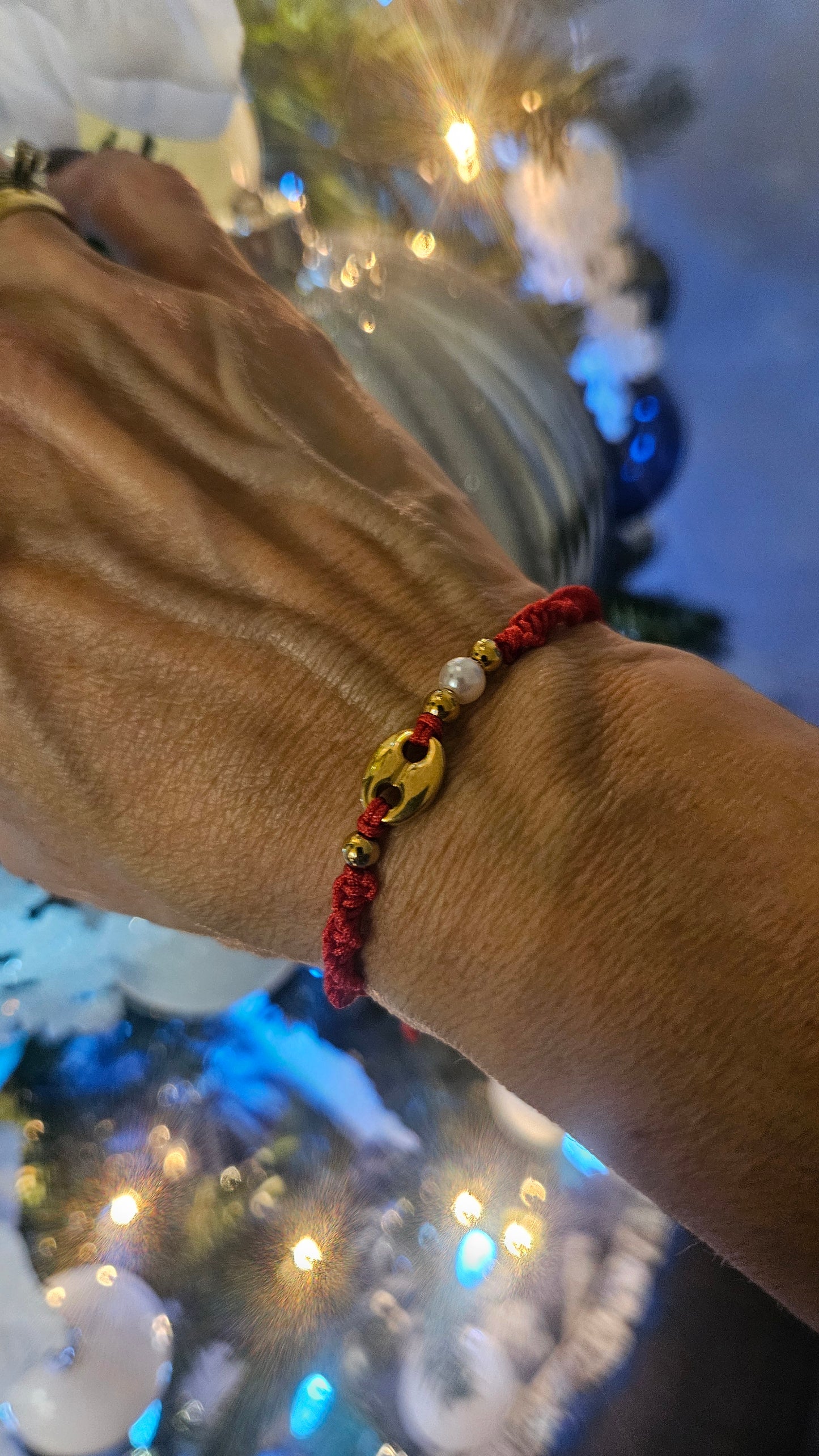 Set of 5 Red Thread Bracelets with Gucci-Style Charm