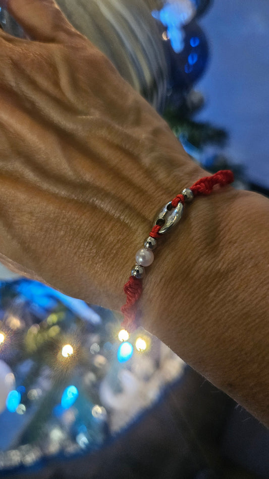 Set of 5 Red Thread Bracelets with Gucci-Style Charm